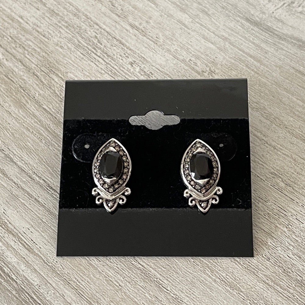 Smoky Quartz Champagne Diamonds and Silver Earrings